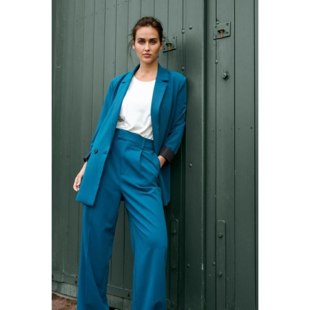 NWT KAFFE Kasolvej Teal Legion Blue High-Waisted Wide Pants